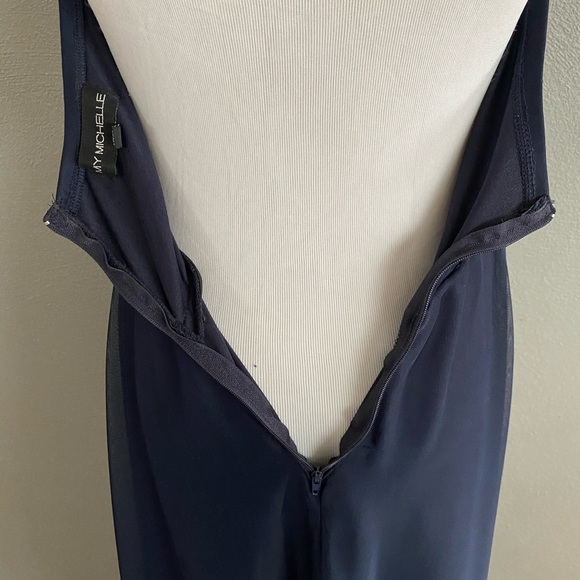 My Michelle Formal Long Navy Halter Dress Jewel Accents Size 9 - Picture 9 of 11